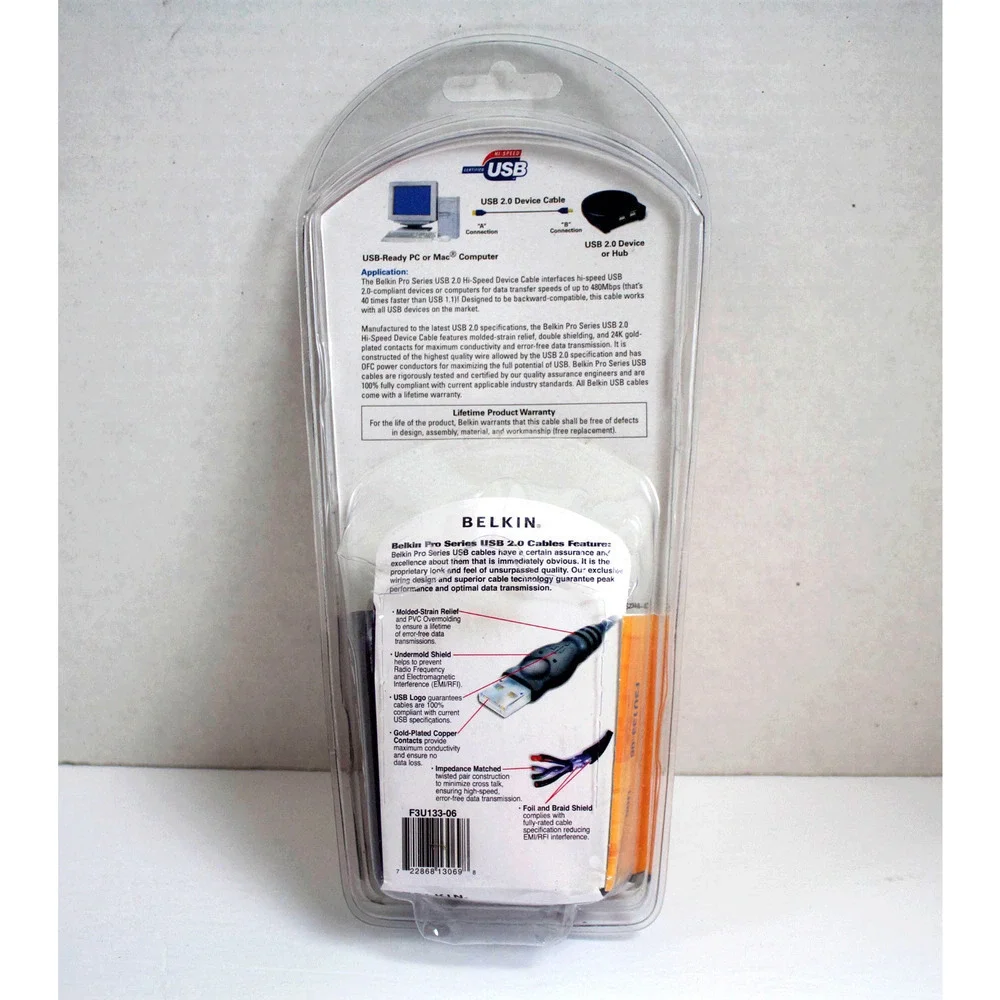 Belkin Hi-Speed USB 2.0 Cable 6/‎ 1.8m F3U133-06 Windows and Mac